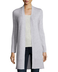 Neiman Marcus Cashmere Collection Long Rib Trimmed Open Front Cashmere Cardigan