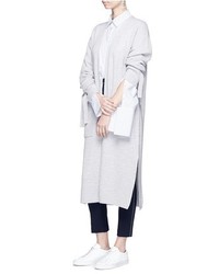 Comme Moi Tie Sleeve Faux Pearl Button Long Cardigan
