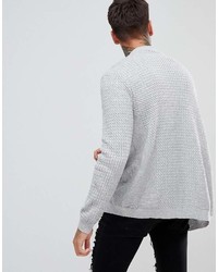Asos Lightweight Cable Cardigan In Pale Gray