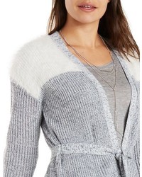 Charlotte Russe Marled Open Front Color Block Cardigan With Belt