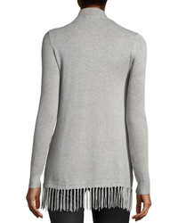 Neiman Marcus Open Front Fringed Cardigan Heather Gray