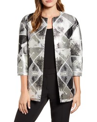 Anne Klein Metallic Diamond Pattern Collarless Jacket