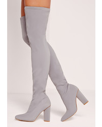 Missguided Pointed Toe Neoprene Over The Knee Boot Grey