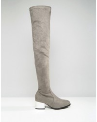 London Rebel Over The Knee Boots With Electroplated Heel