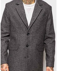 Asos Brand Wool Overcoat In Dark Gray