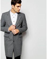 Asos Brand Wool Overcoat In Light Gray