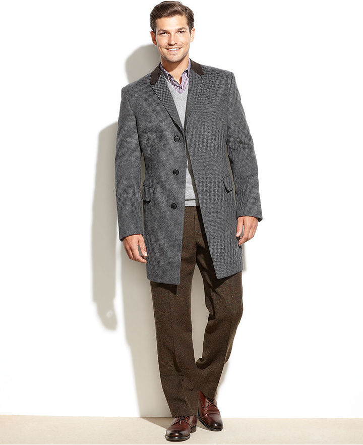 Tommy Hilfiger Coat Baltic Chesterfield Houndstooth Wool Blend Overcoat Trim Fit, $495 | Lookastic