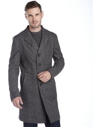 Armani Grey Herringbone Wool Button Front Overcoat