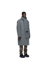 We11done Grey Wool Collarless Scarf Coat