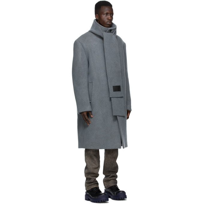 We11done Grey Wool Collarless Scarf Coat, $854 | SSENSE | Lookastic