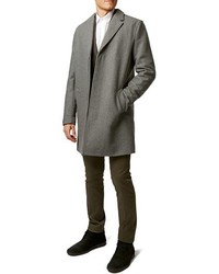 Topman Light Grey Wool Blend Zip Topcoat