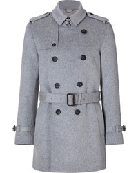 Burberry London Wool Cashmere Short Britton Trench In Pale Grey Melange