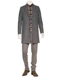 Paul Smith Ps By Grey Micro Check Wool Overcoat