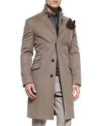Brunello Cucinelli Single Breasted Flannel Overcoat Brown