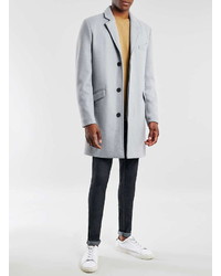 Topman Grey Wool Rich Overcoat