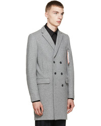 Undecorated Man Grey Wool Double Breasted Coat