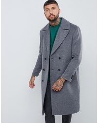ASOS DESIGN Wool Mix Double Breasted Overcoat In Charcoal