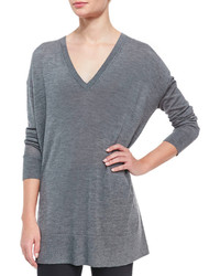 The Row Amherst Long Sleeve Oversized V Neck Sweater Gray
