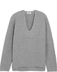 Acne Studios Deborah Oversized Ribbed Wool Sweater Light Gray