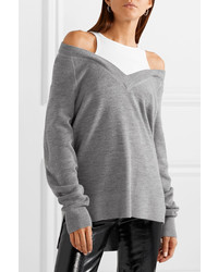 T by Alexander Wang Layered Wool And Stretch Cotton Jersey Sweater