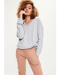 Missguided Grey Oversized Washed Cut Out Neck Sweater
