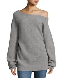 Theory One Shoulder Ribbed Royal Wool Sweater Gray