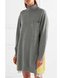 Sacai Oversized Lace Trimmed Wool And Cotton Blend Turtleneck Sweater Light Gray