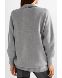Alexander Wang Oversized Zip Detailed Ribbed Merino Wool Sweater