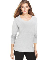 Style&co. Sport Top Long Sleeve Studded Shoulder Sweatshirt