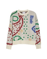 Rhude Paisley Wool Cashmere Crewneck Sweater In Crememulti At Nordstrom