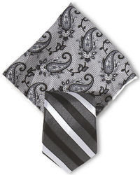 Excalibur Michelsons Of London Black And Grey Stripe Tie Pocket Square Set