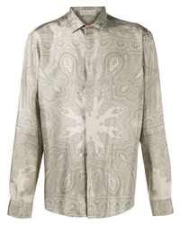 Grey Paisley Silk Long Sleeve Shirt