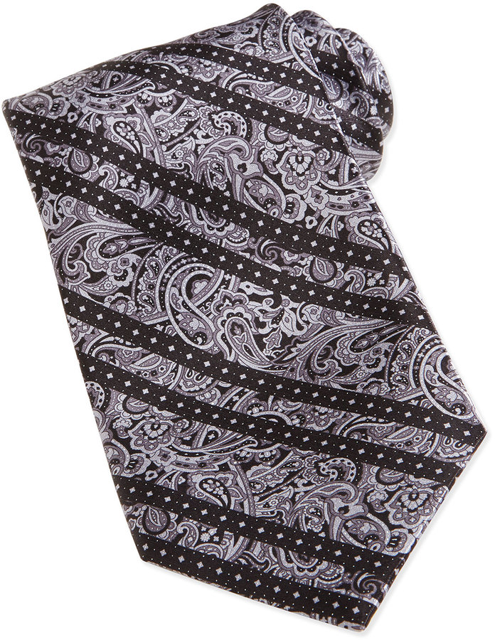 Stefano Ricci Paisley Print Striped Woven Silk Tie Gray | Where to buy ...