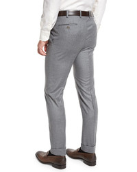 Brioni Classic Fit Flannel Trousers Light Gray