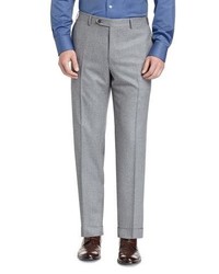 Canali Flannel Flat Front Trousers Light Gray