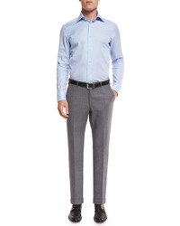 Ermenegildo Zegna Flannel Flat Front Trousers Light Grey
