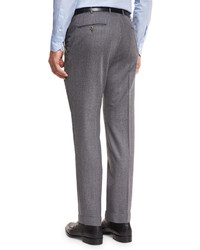 Ermenegildo Zegna Flannel Flat Front Trousers Light Grey