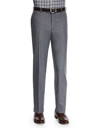 Isaia Flat Front Flannel Trousers Charcoalroyal