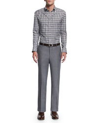 Isaia Flat Front Flannel Trousers Light Gray