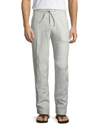Neiman Marcus Linen Drawstring Pants Gray