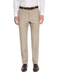 Canali Sienna Contemporary Flat Front Trousers Stone
