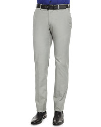 Armani Collezioni Stretch Cotton Flat Front Trousers Dark Gray