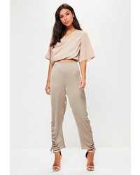 Missguided Tall Grey Hammered Satin Ruched Trousers