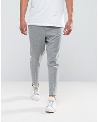 Asos Tapered Smart Pant In Light Gray Texture With Elasticated Back