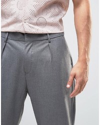 Asos Tapered Smart Pants With Pleat In Charcoal