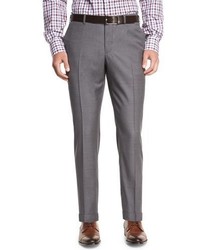 Isaia Twill Flat Front Trousers Light Gray