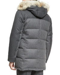Brunello Cucinelli Mixed Media Quilted Parka Wfur Trim Hood Lead