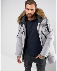 Nicce London Nicce Parka In Grey With Faux Fur Hood