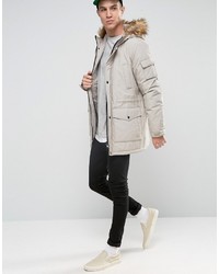 Asos Parka Jacket With Faux Fur Trim In Stone