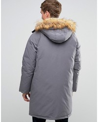 Asos Parka Jacket With Fleece Collar In Gray